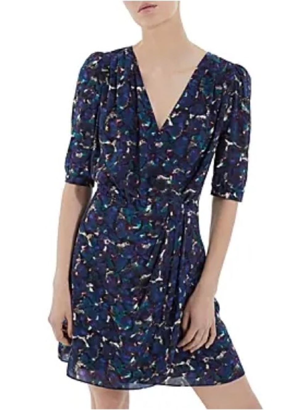 The Kooples Paris Blue Floral V-Neck Wrap Dress